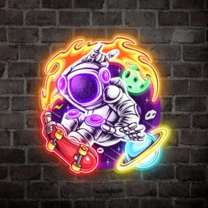 Astronaut Skateboarding Neon Acrylic Sign - 20 inches